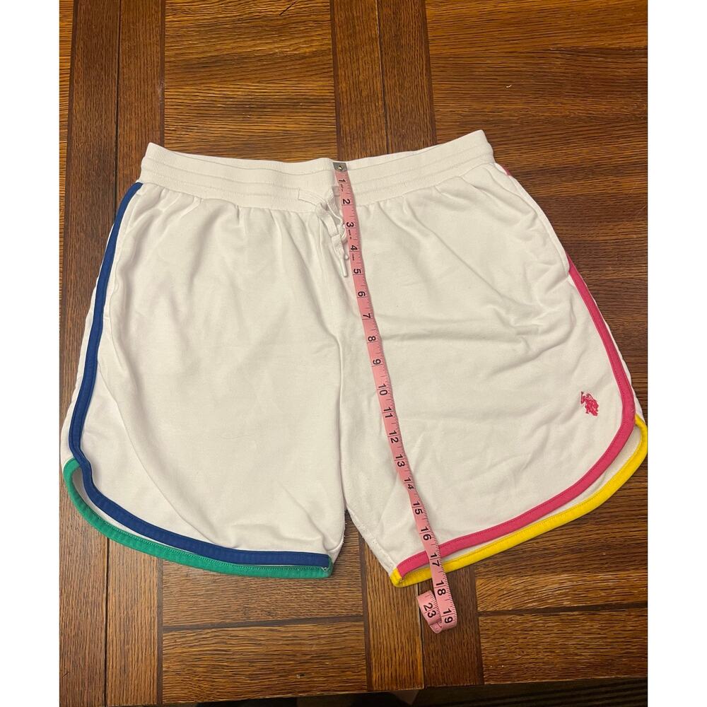 U.S. Polo Assn White Lounge Shorts Rainbow Trim Multicolor Athletic Pajama L NEW - Picture 6 of 9